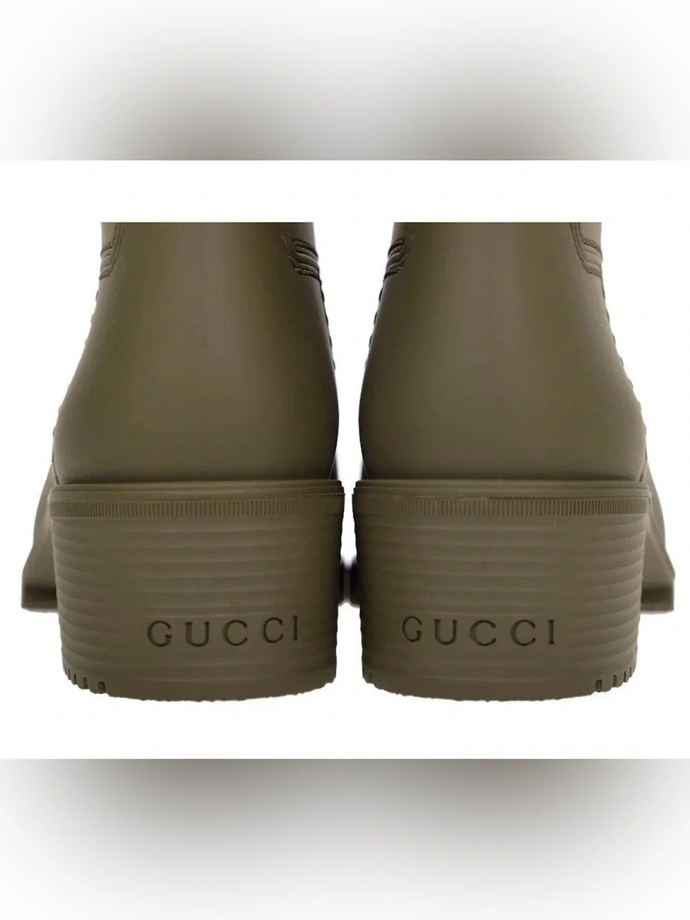 Gucci Olive Rubber Mid-Calf Rain Boots with Embossed GG 39 New with box